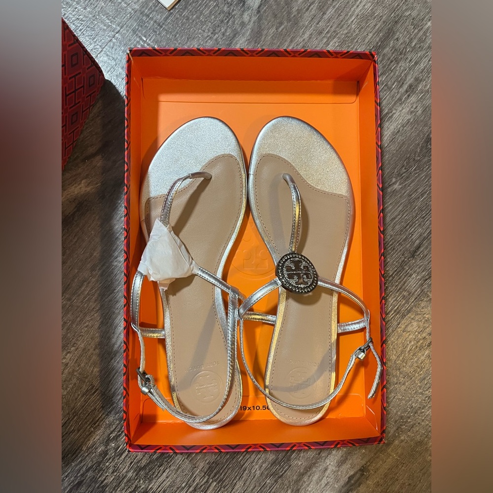Tory Burch Silver Sandals size 8.5